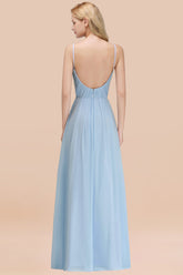 Chic V-Neck Pleated Backless Bridesmaid Dresses with Spaghetti Straps-27dress